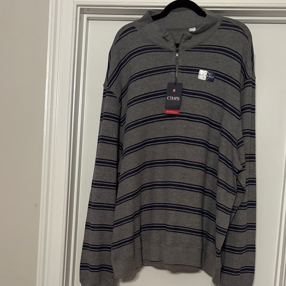 Chaps Men's Sweater with Navy Stripes